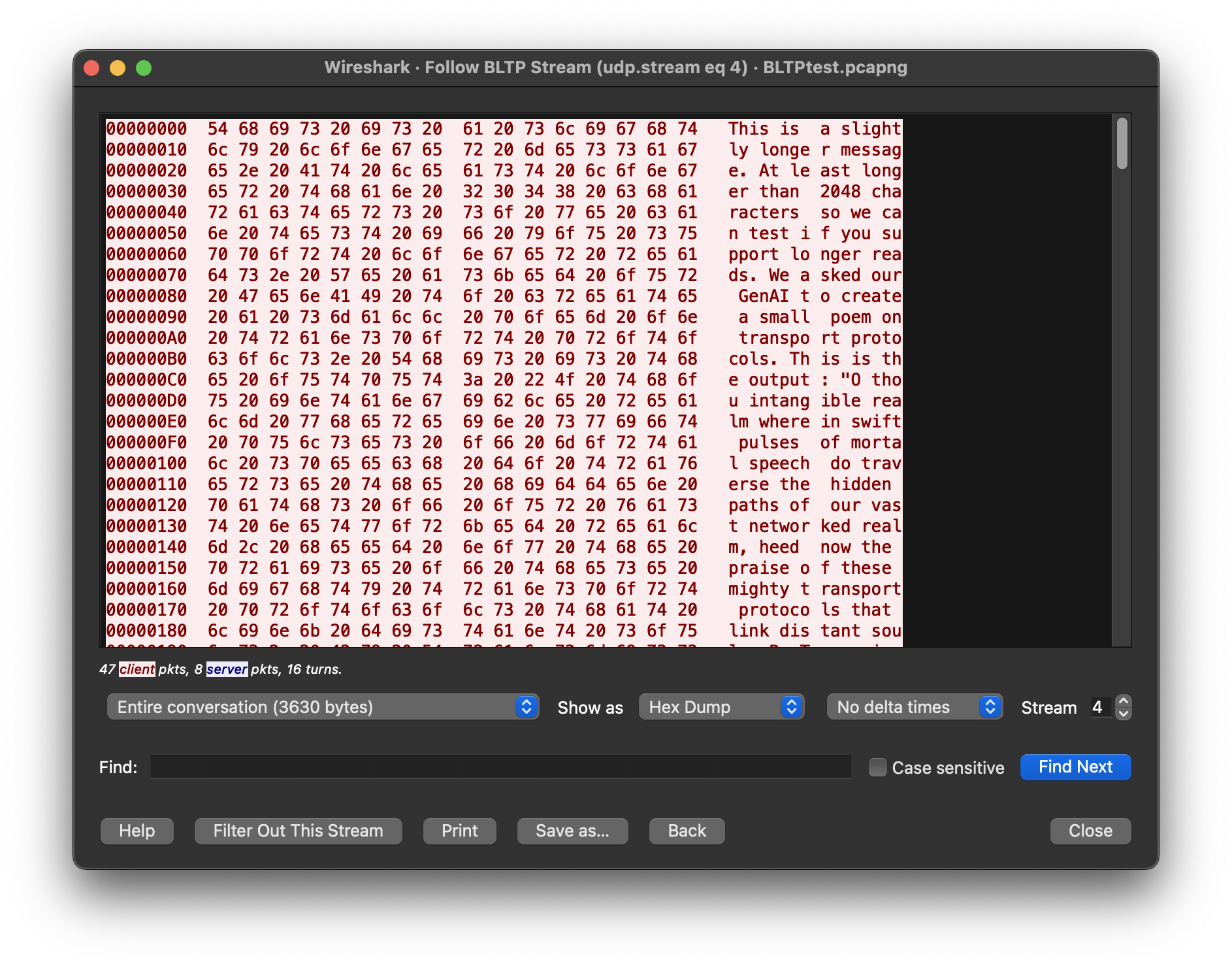 A screenshot of the "Follow BLTP Stream dialog"